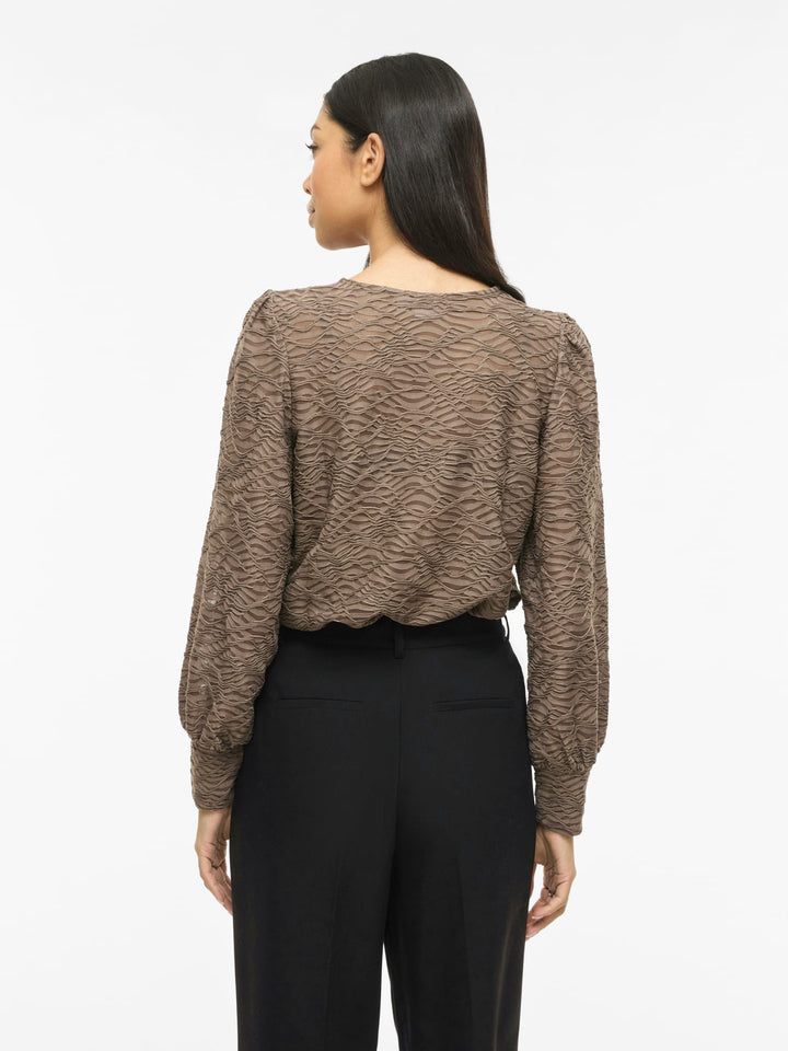 Vila VIFINA L/S O-NECK TOP - taupe damesblouse