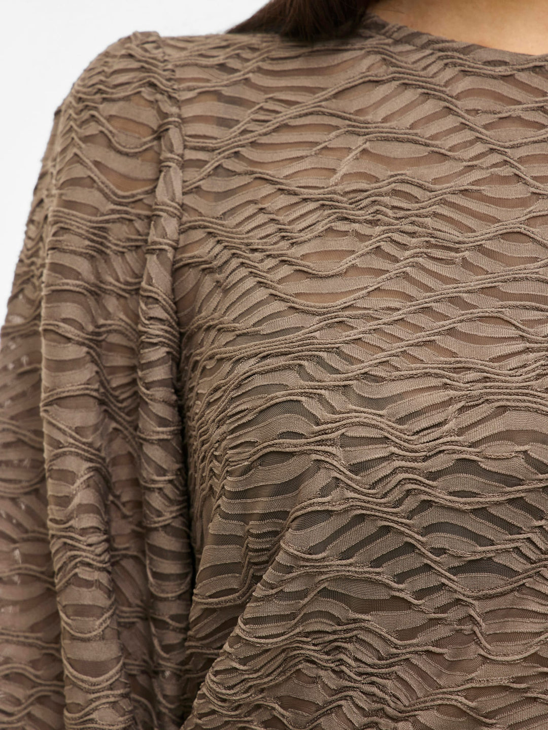 Vila VIFINA L/S O-NECK TOP - taupe damesblouse