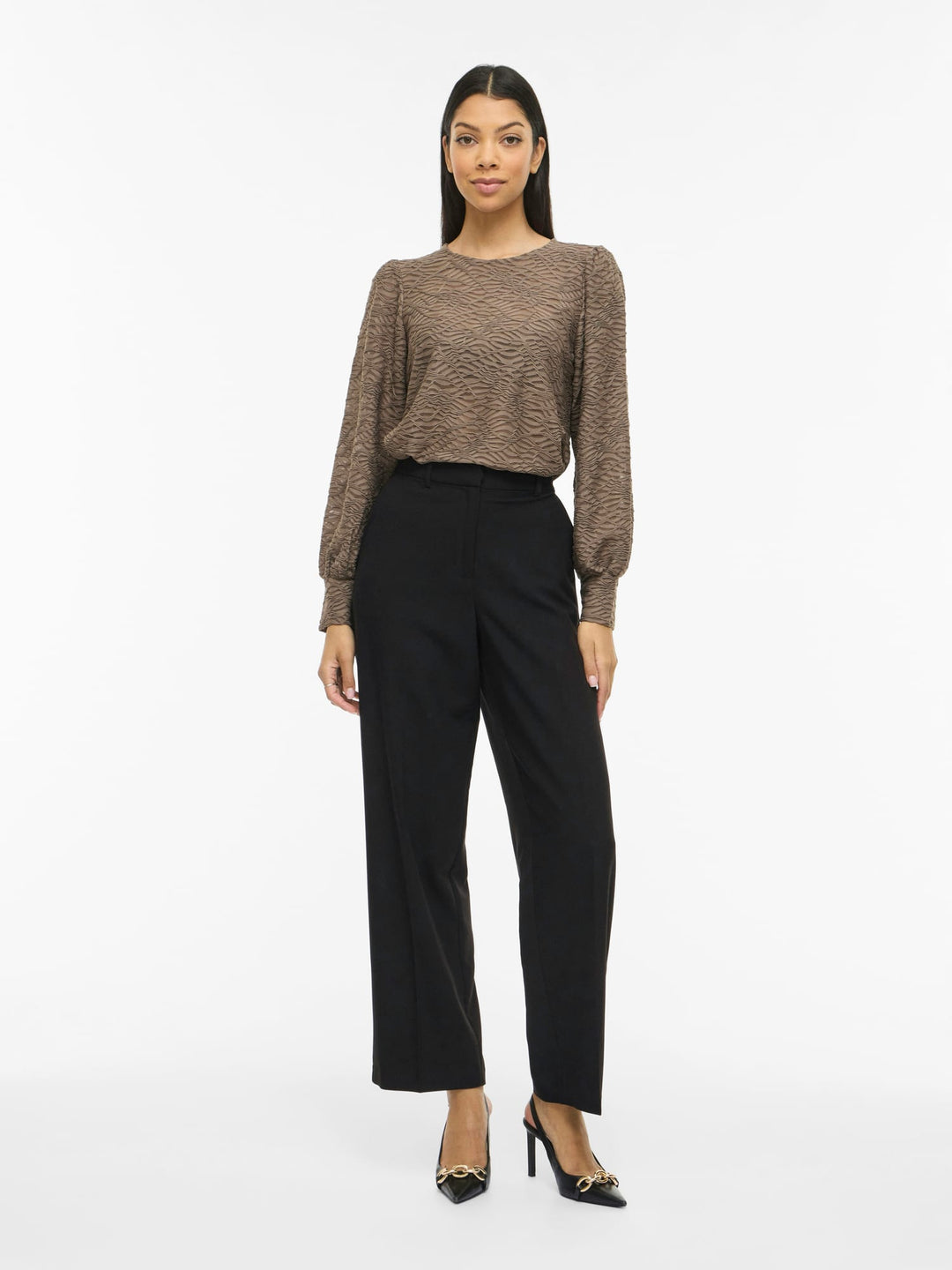 Vila VIFINA L/S O-NECK TOP - taupe damesblouse