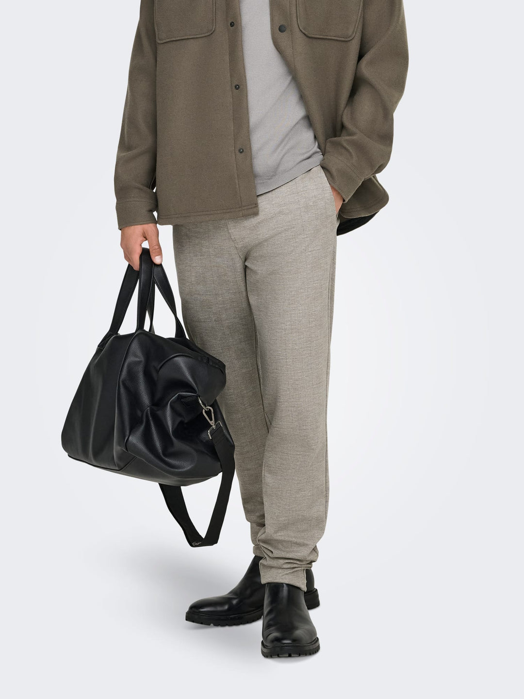 ONLY & SONS ONSMARK SLIM CHECK broek zand dessin – heren - L34