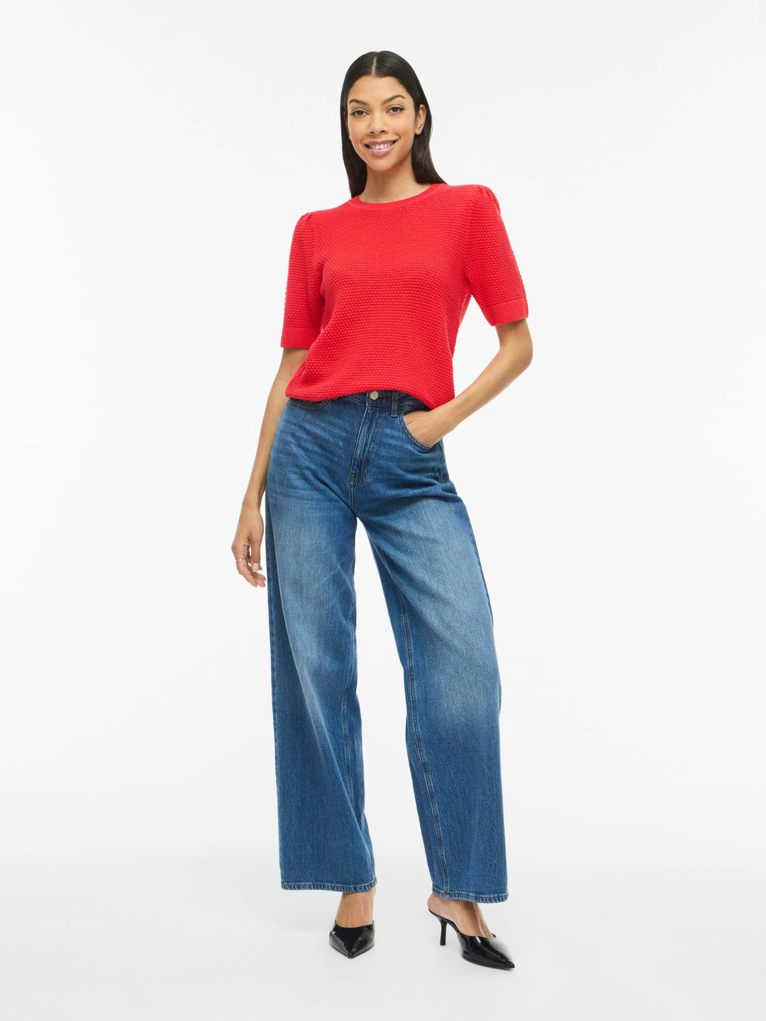 Vila VIDALO O-NECK S/S KNIT TOP - dames top in rood