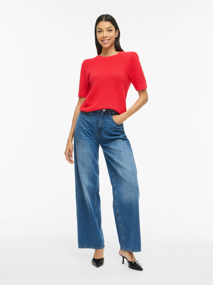 Vila VIDALO O-NECK S/S KNIT TOP - dames top in rood