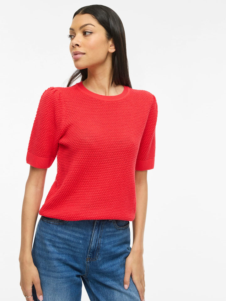 Vila VIDALO O-NECK S/S KNIT TOP - dames top in rood