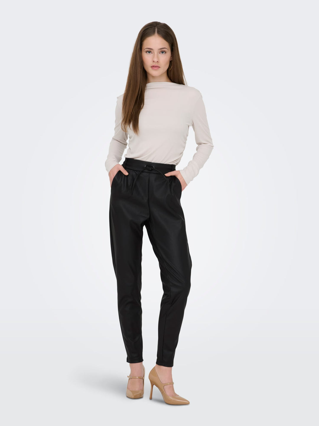 Only ONLPOPTRASH Easy Coated PNT - lange broek dames - Zwart - L34