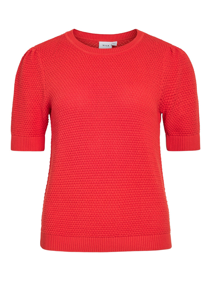 Vila VIDALO O-NECK S/S KNIT TOP - dames top in rood