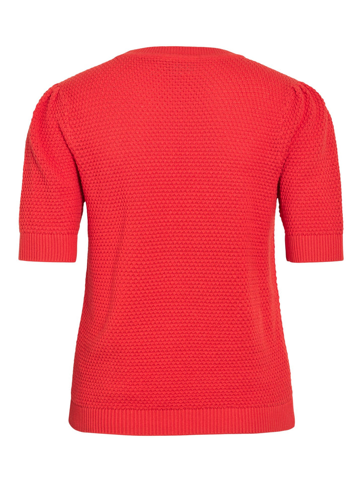 Vila VIDALO O-NECK S/S KNIT TOP - dames top in rood
