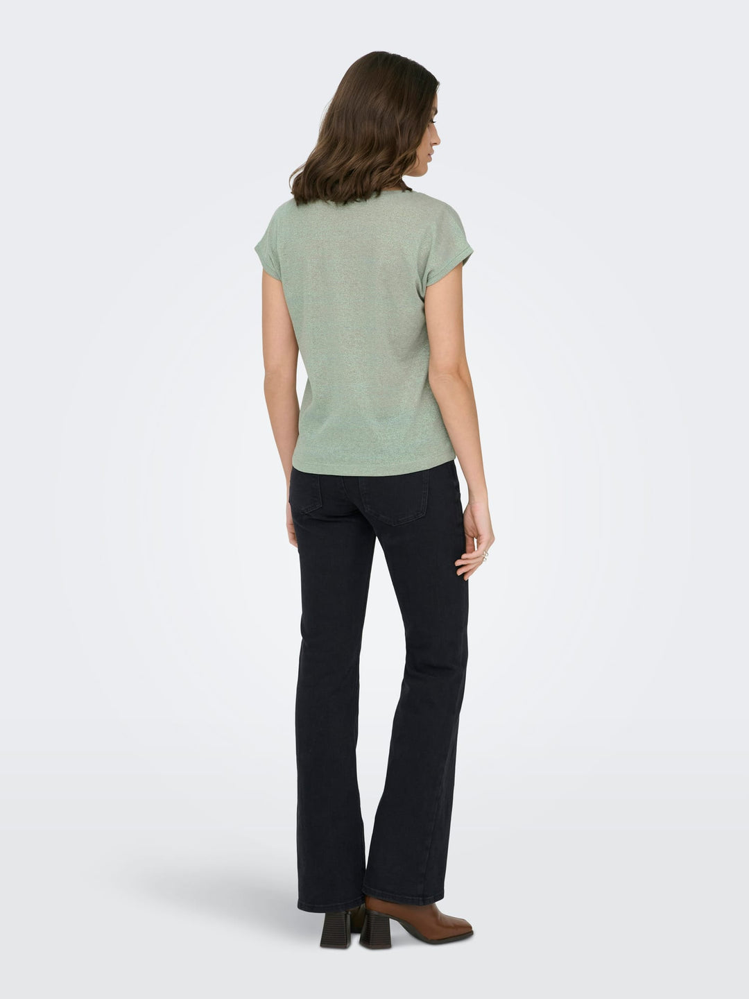 Only ONLSILVERY S/S V NECK LUREX TOP – dames t-shirt - Olijf