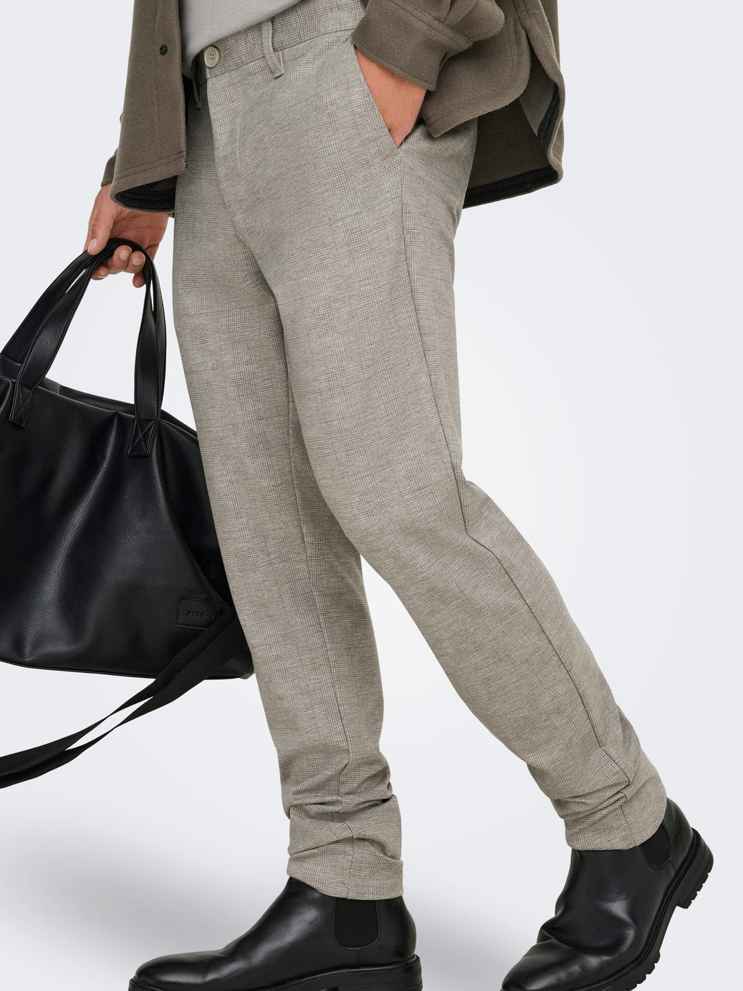 ONLY & SONS ONSMARK SLIM CHECK broek zand dessin – heren - L34