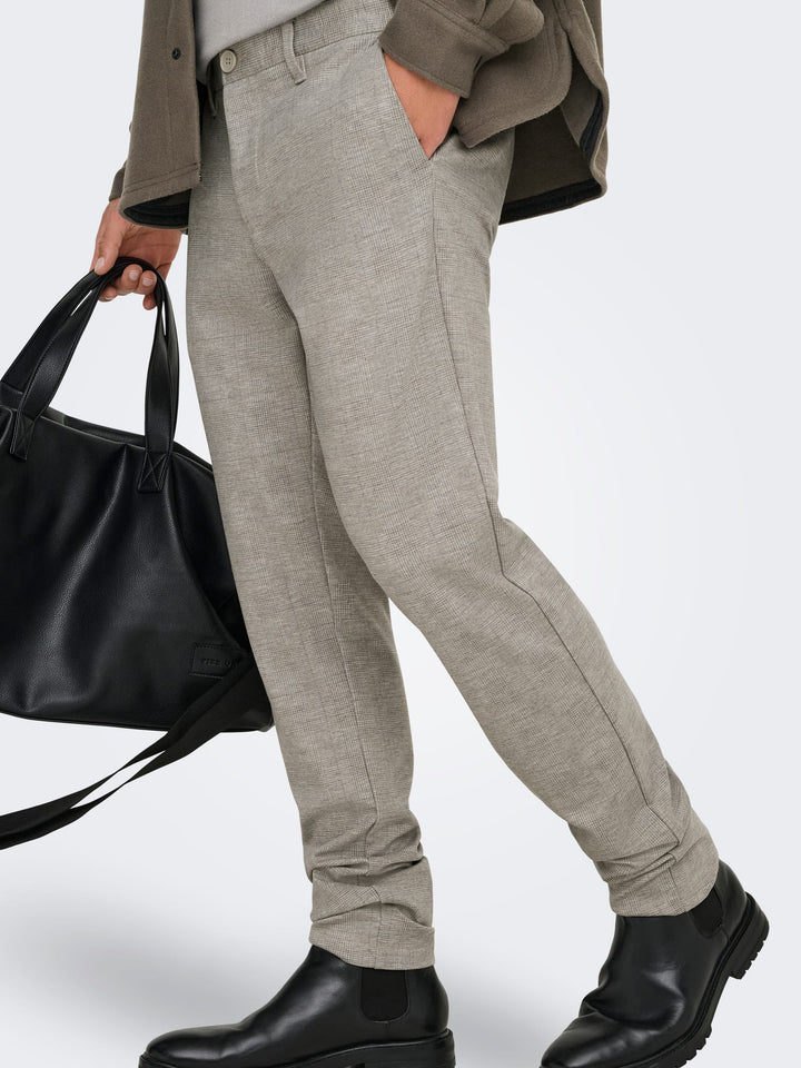 ONLY & SONS ONSMARK SLIM CHECK broek zand dessin – heren - L34