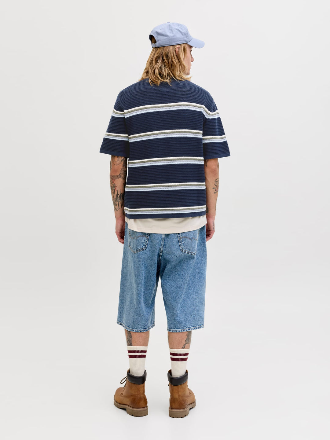 Jack & Jones JORMAINE KNIT STRIPE POLO SN – heren polo - Blauw Dessin