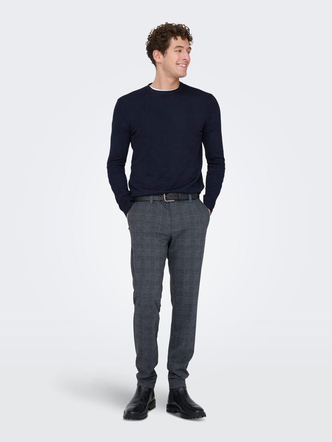 ONLY & SONS ONSMARK SLIM CHECK PANTS – heren - Grijs Dessin - L32