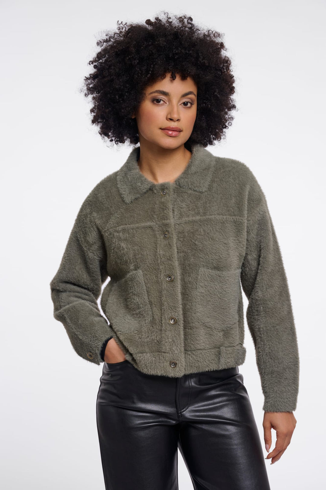 Rino & Pelle Bubbly.5002611 vest gebreid dames - olijf