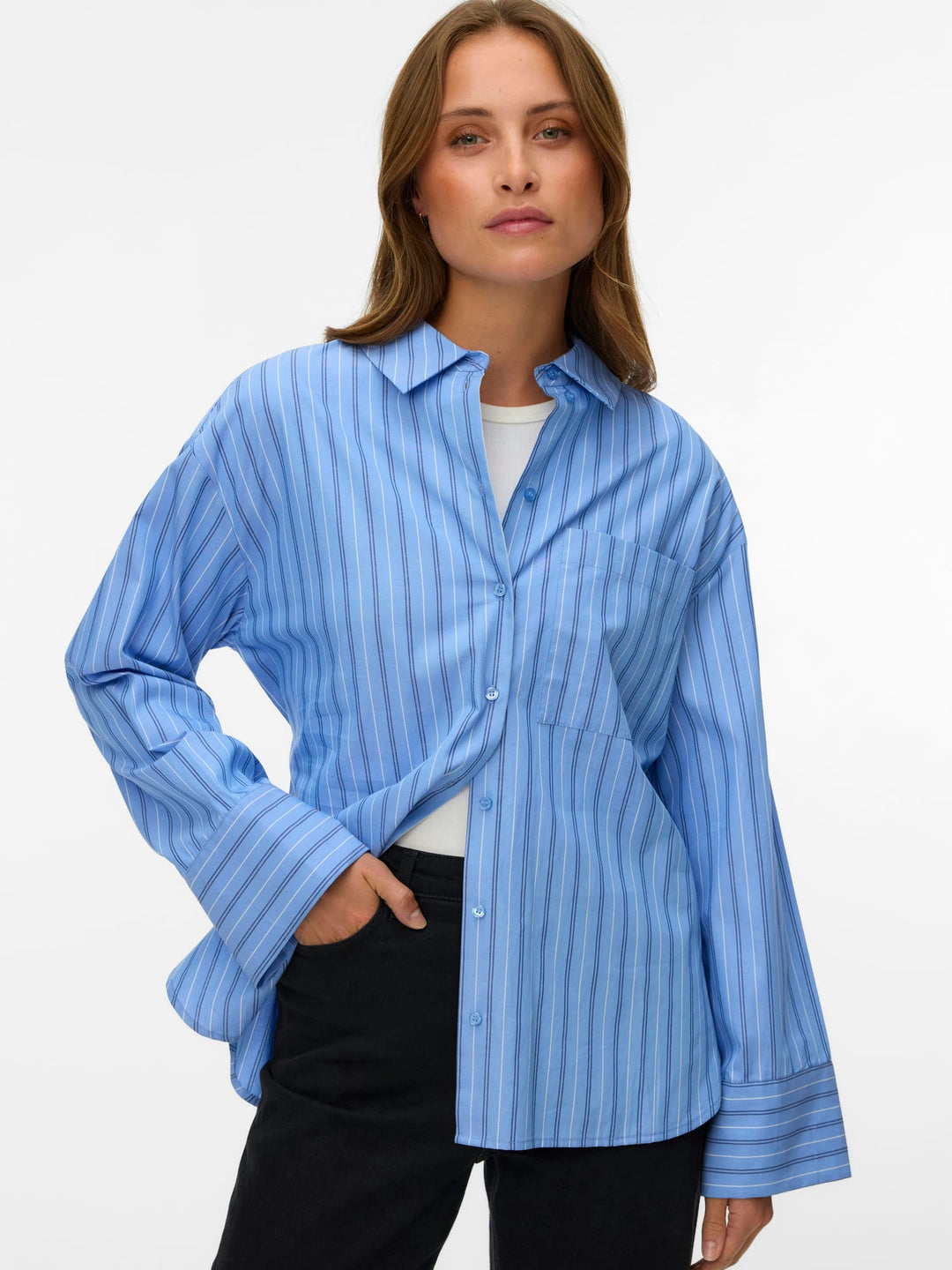 VERO MODA 10349241 Gina blouse l/m blauw dessin