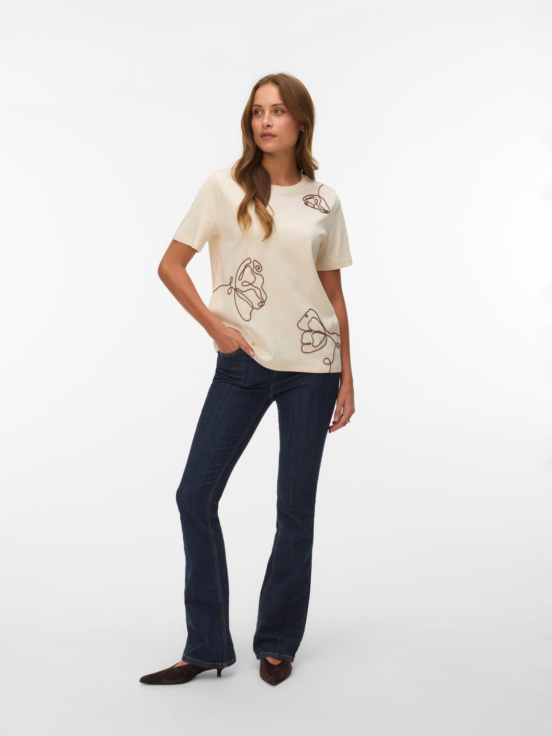 VERO MODA VMIRENE SS O-NECK T-shirt ecru dessin – dames