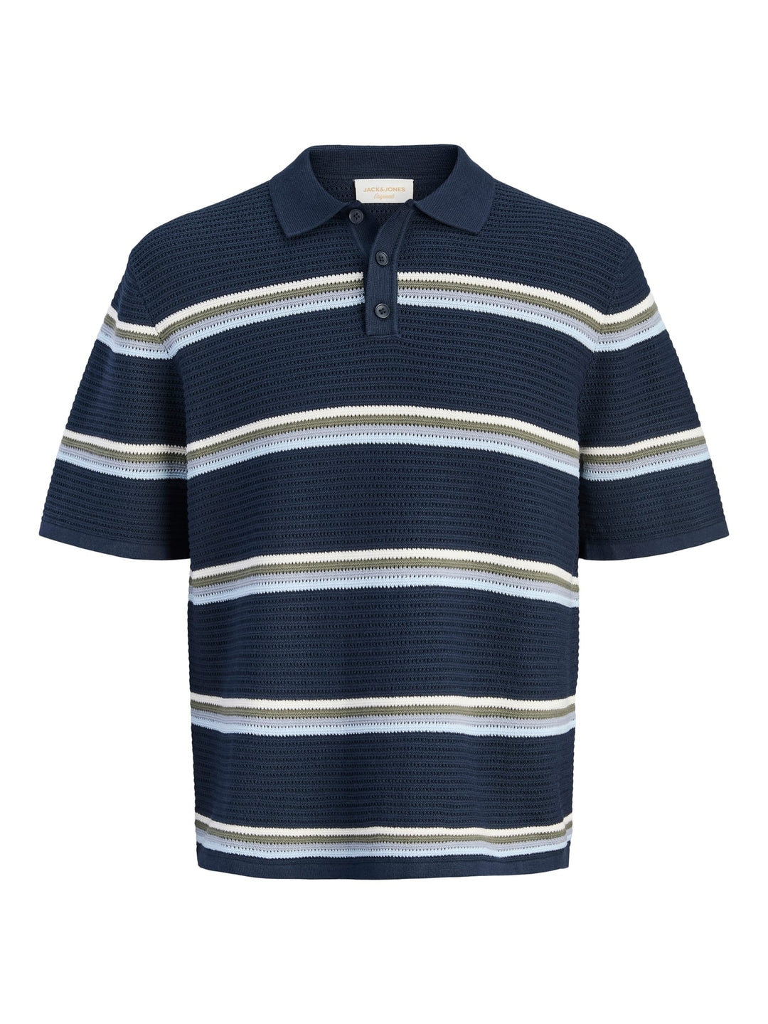 Jack & Jones JORMAINE KNIT STRIPE POLO SN – heren polo - Blauw Dessin