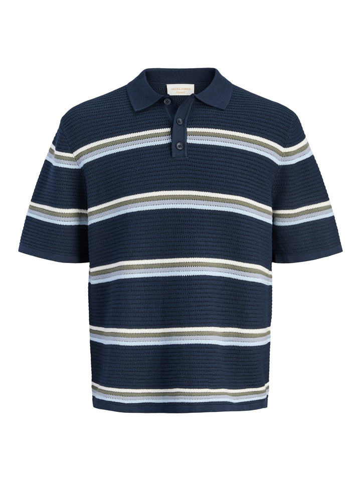 Jack & Jones JORMAINE KNIT STRIPE POLO SN – heren polo - Blauw Dessin