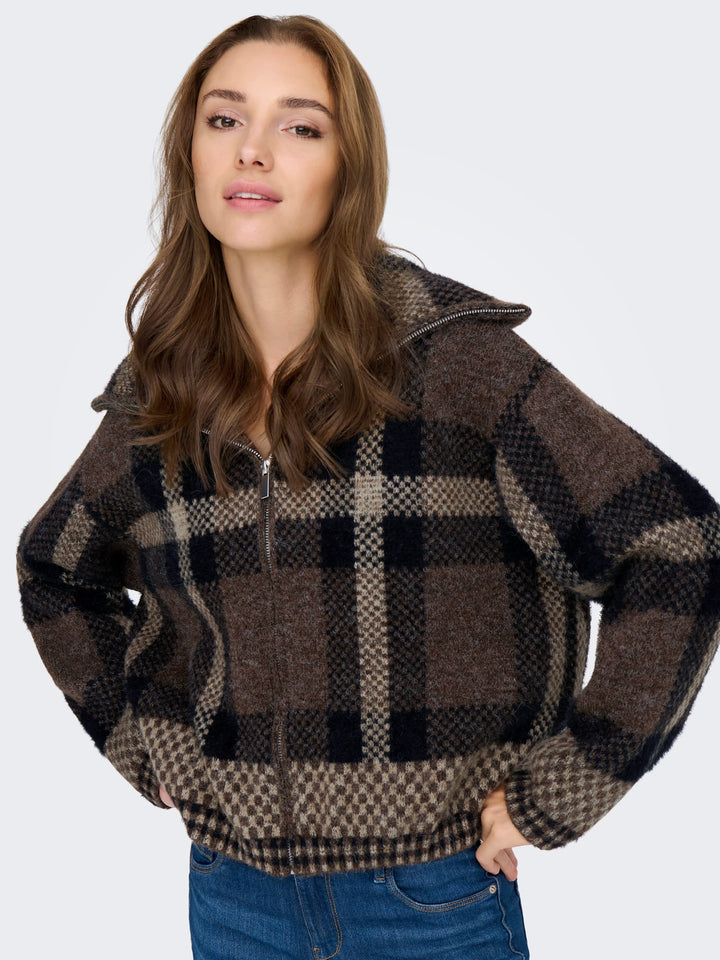 Only 15358211 Maroon vest gebreid dames - Bruin Dessin