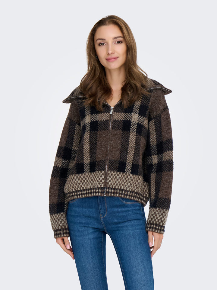 Only 15358211 Maroon vest gebreid dames - Bruin Dessin