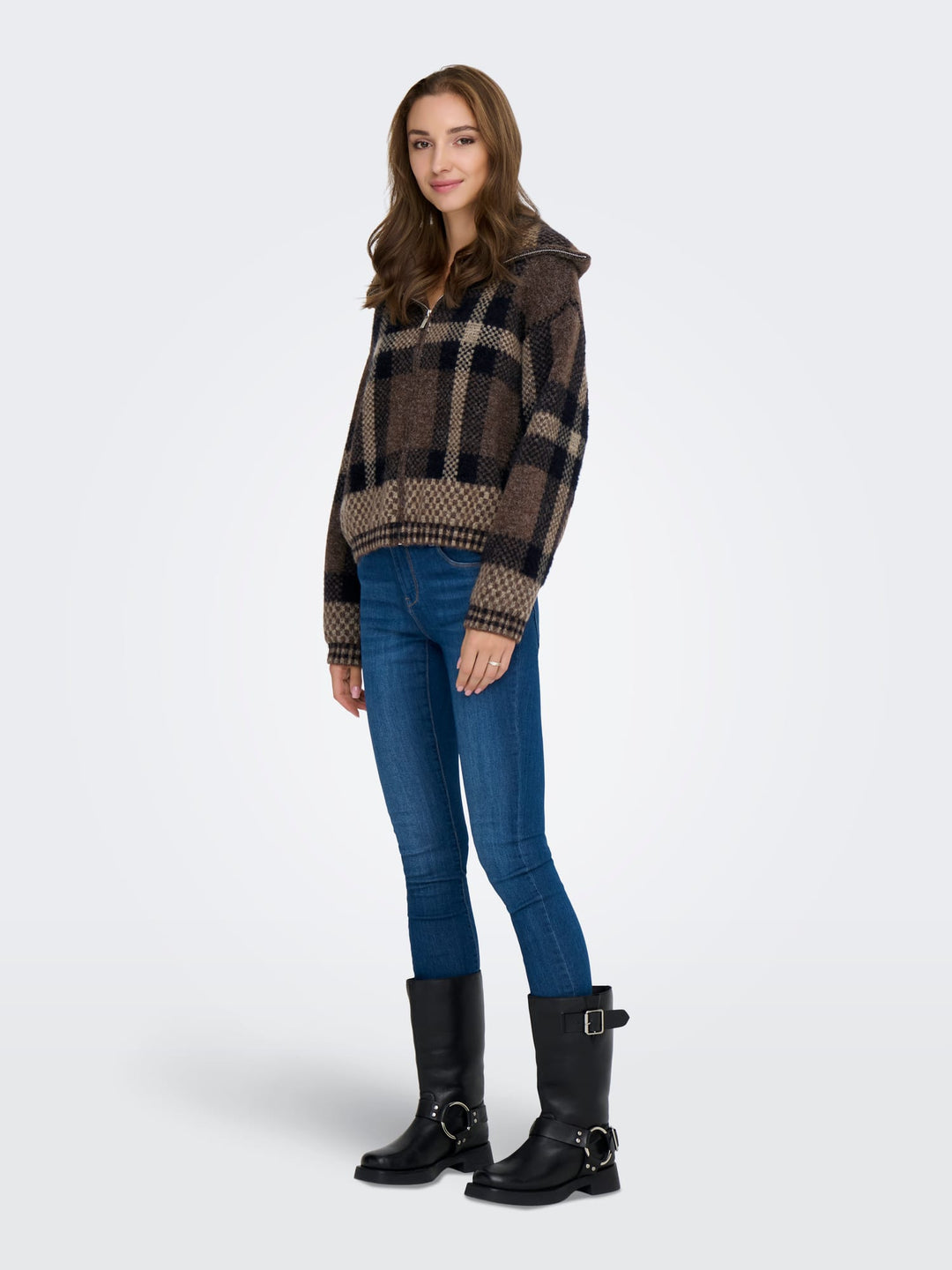 Only 15358211 Maroon vest gebreid dames - Bruin Dessin