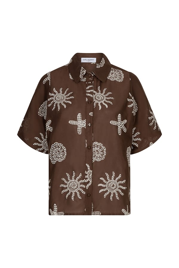 Lofty Manner Blouse Rianne - dames blouse bruin dessin