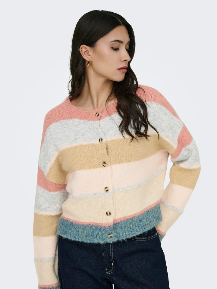 Jacqueline de Yong 15366192 Cassidy vest gebreid dames roze dessin