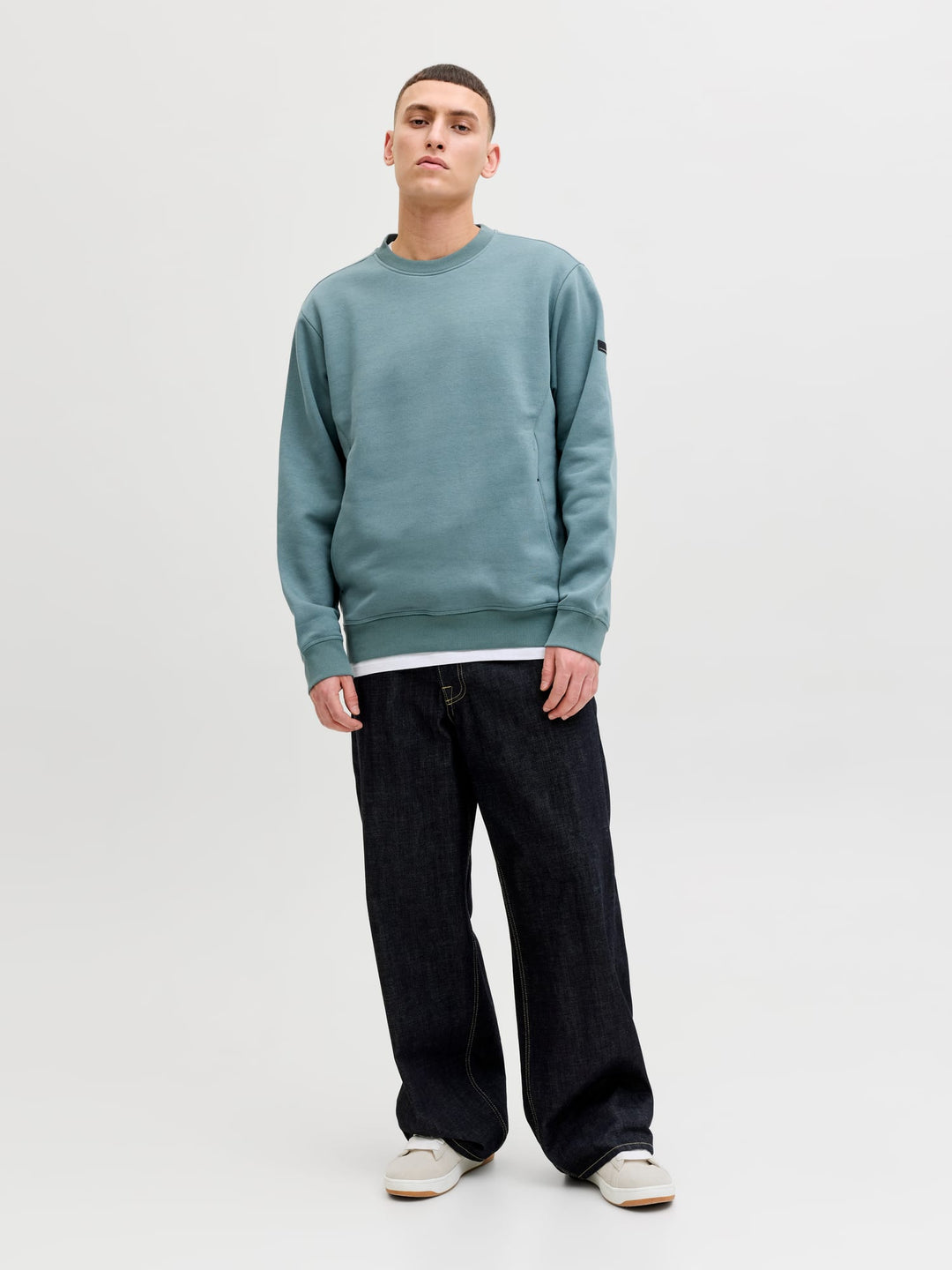 Jack & Jones JCOFUSION SWEAT BADGE CREW NECK – heren - Oud Groen