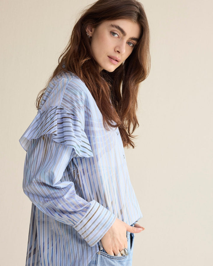 Summum blouse Flowers and stripes – dames - Blauw Dessin