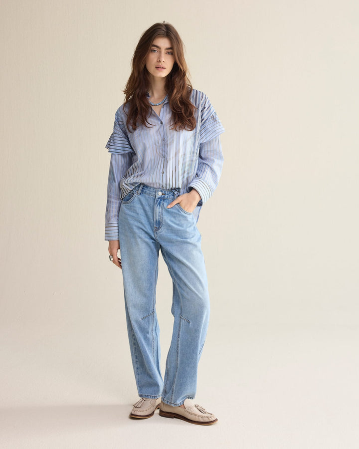 Summum blouse Flowers and stripes – dames - Blauw Dessin