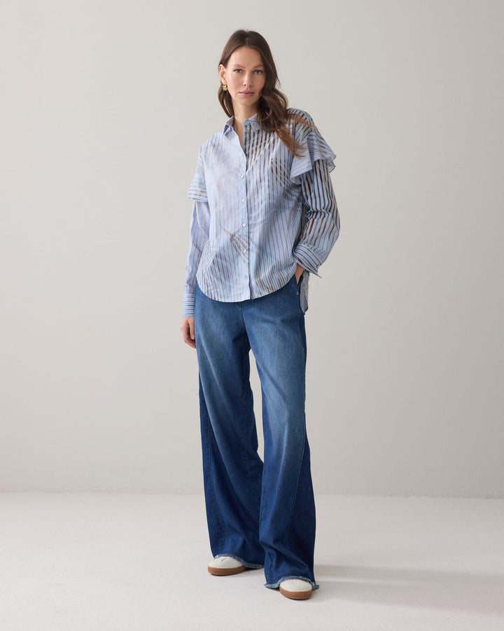 Summum blouse Flowers and stripes – dames - Blauw Dessin