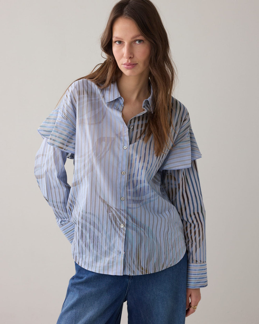 Summum blouse Flowers and stripes – dames - Blauw Dessin