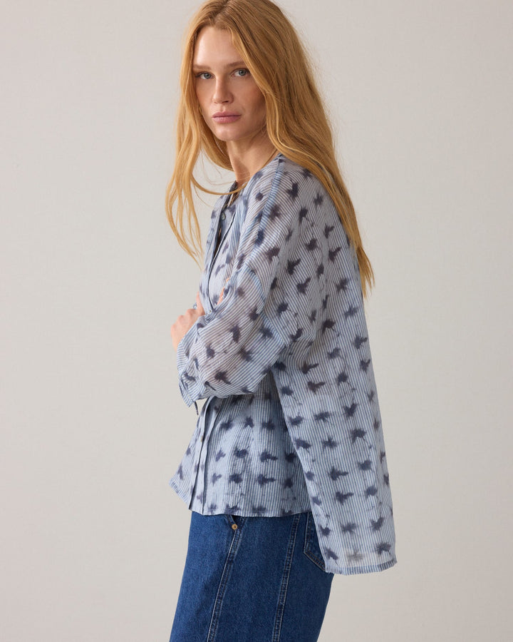 Summum 2S3463-12368 blouse l/m dames blauw dessin