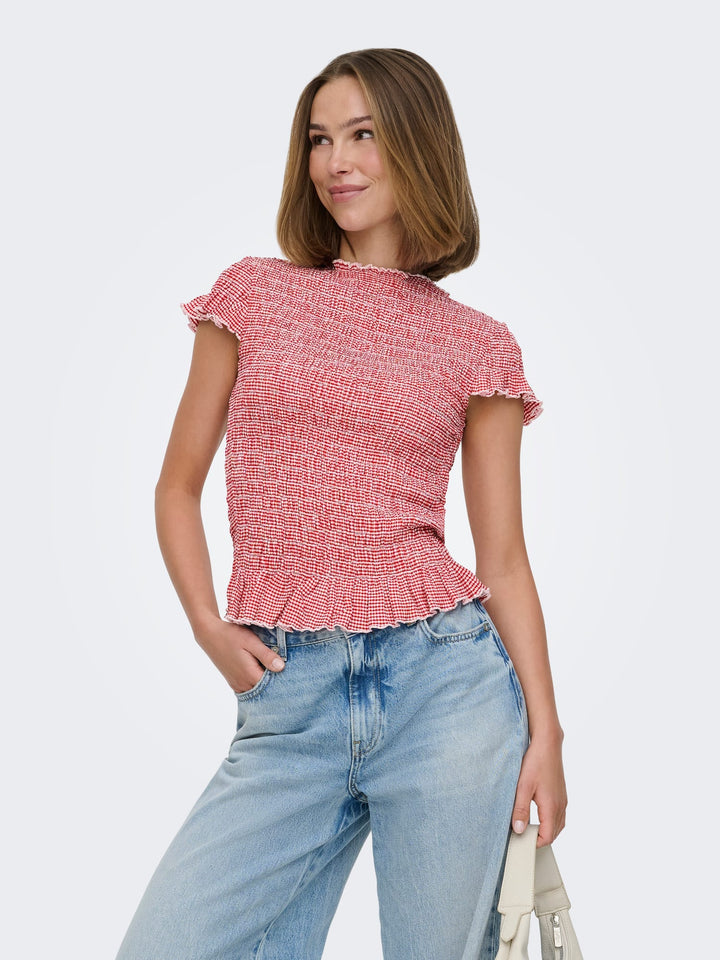 Only ONLCELLE CAP SMOCK BOATNECK TOP – dames top - Rood Dessin