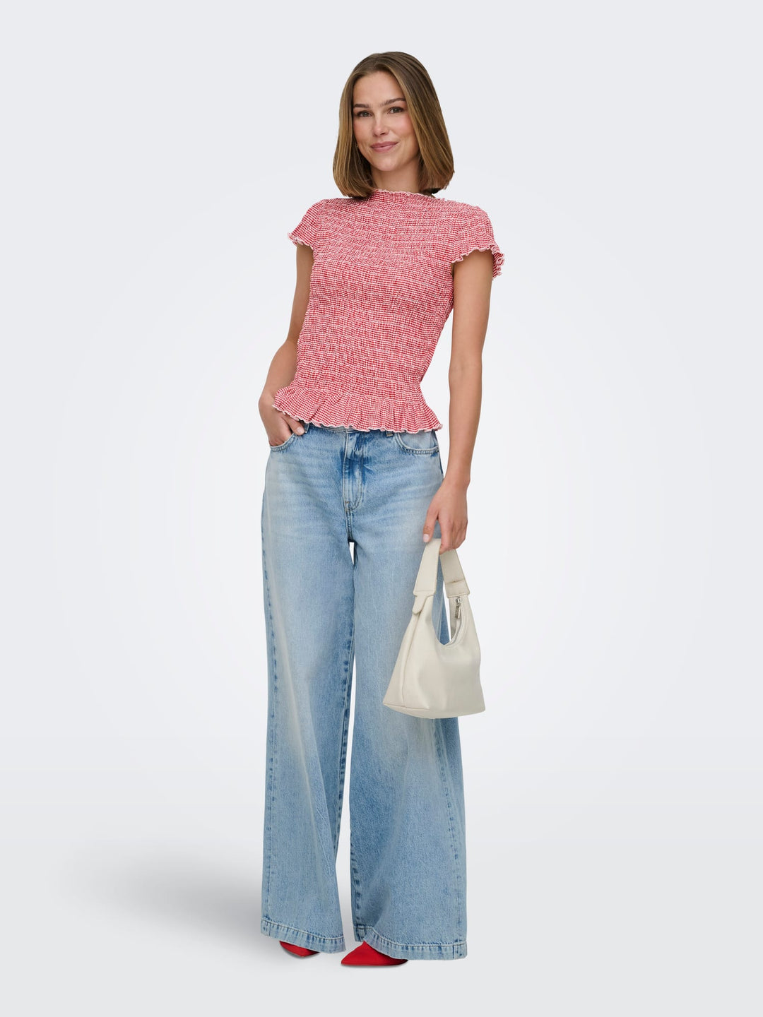 Only ONLCELLE CAP SMOCK BOATNECK TOP – dames top - Rood Dessin