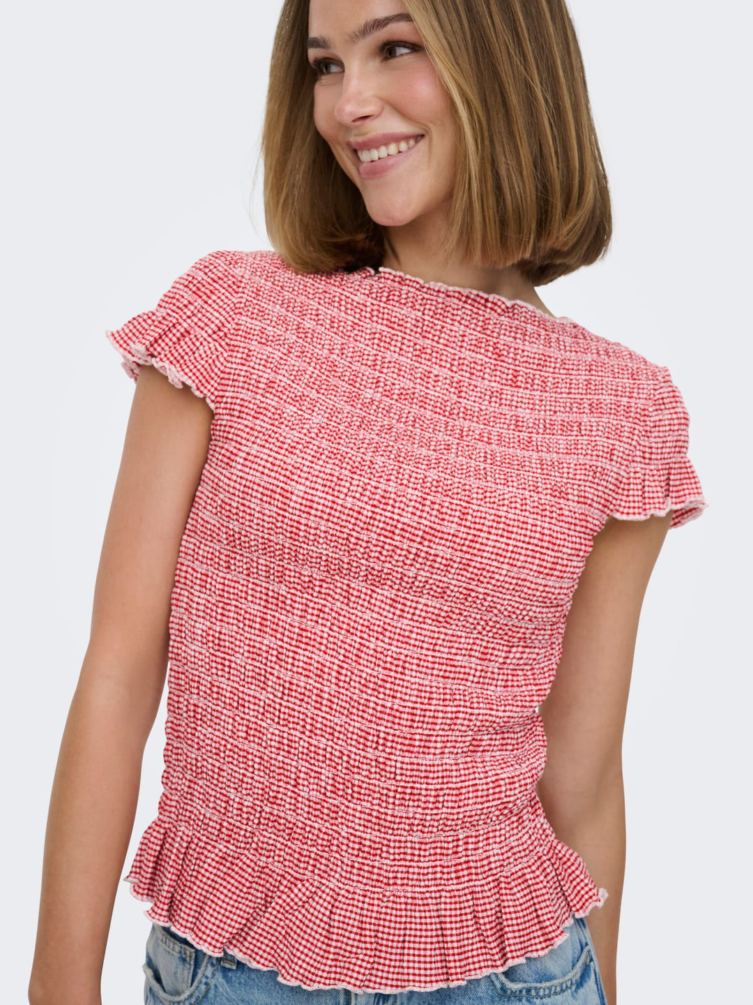 Only ONLCELLE CAP SMOCK BOATNECK TOP – dames top - Rood Dessin