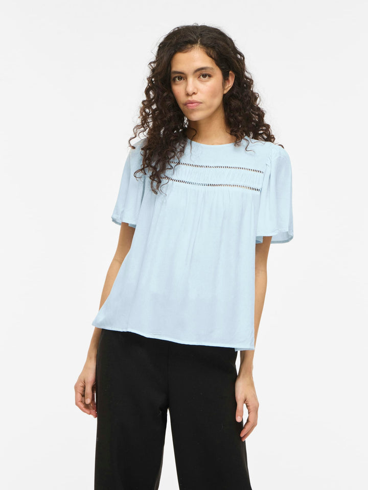 Vila VICODY S/S TAPE TOP lichtblauw – dames blouse