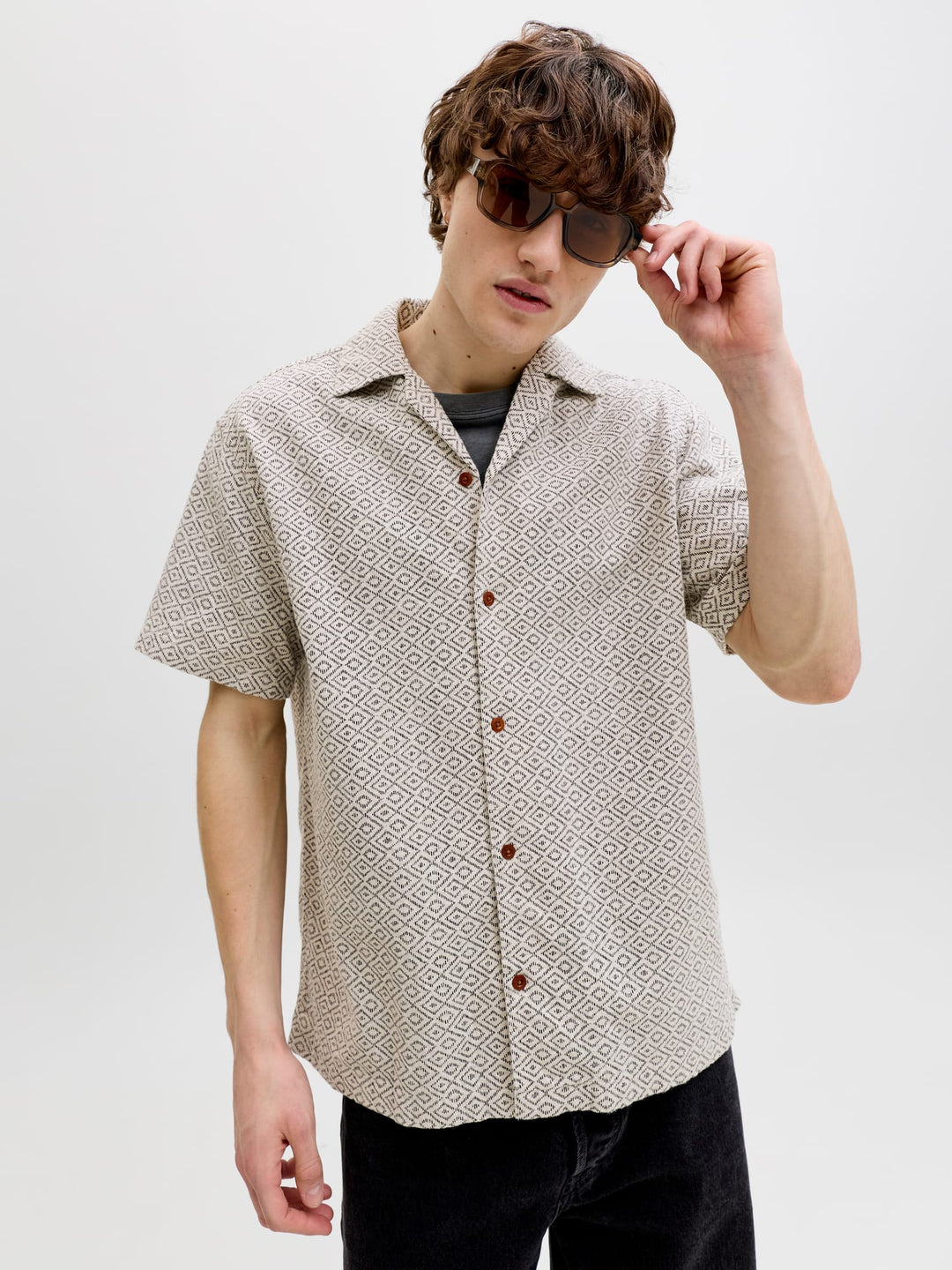 Jack & Jones Bluwinson overhemd k/m heren – zand dessin