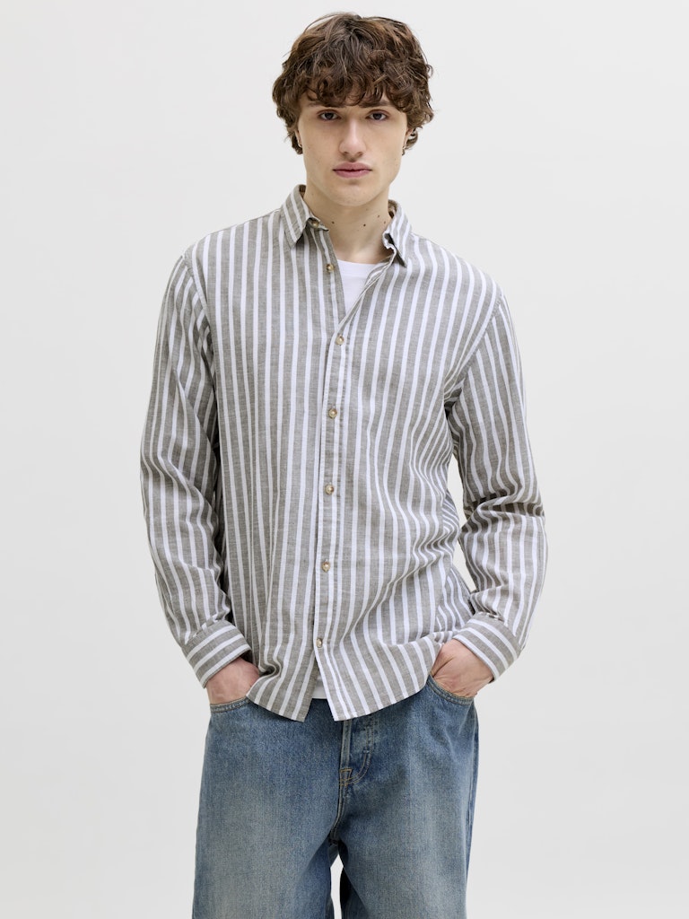 Jack & Jones JJESUMMER LINEN BLEND SHIRT L/S SN – heren - Grijs Dessin