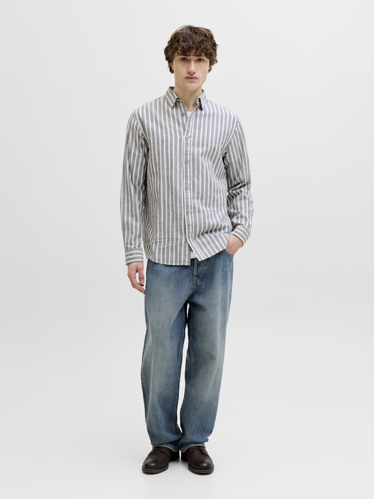 Jack & Jones JJESUMMER LINEN BLEND SHIRT L/S SN – heren - Grijs Dessin