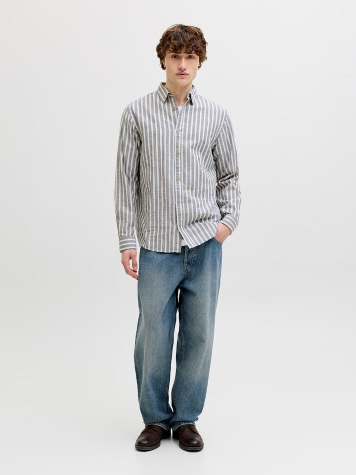 Jack & Jones JJESUMMER LINEN BLEND SHIRT L/S SN – heren - Grijs Dessin