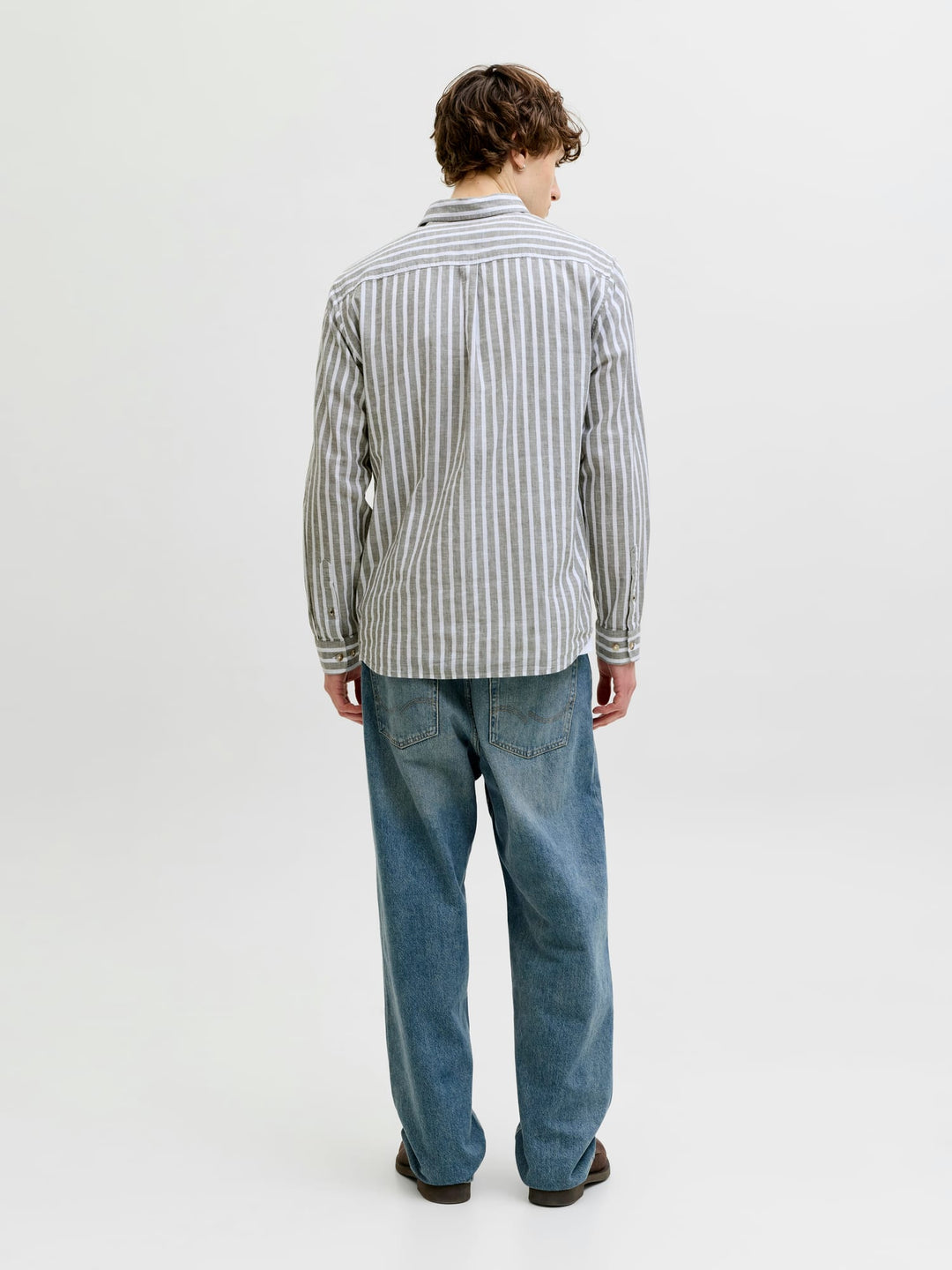 Jack & Jones JJESUMMER LINEN BLEND SHIRT L/S SN – heren - Grijs Dessin