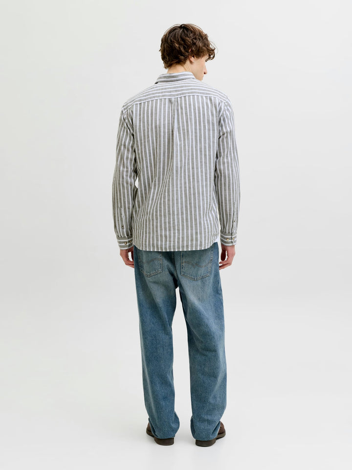 Jack & Jones JJESUMMER LINEN BLEND SHIRT L/S SN – heren - Grijs Dessin