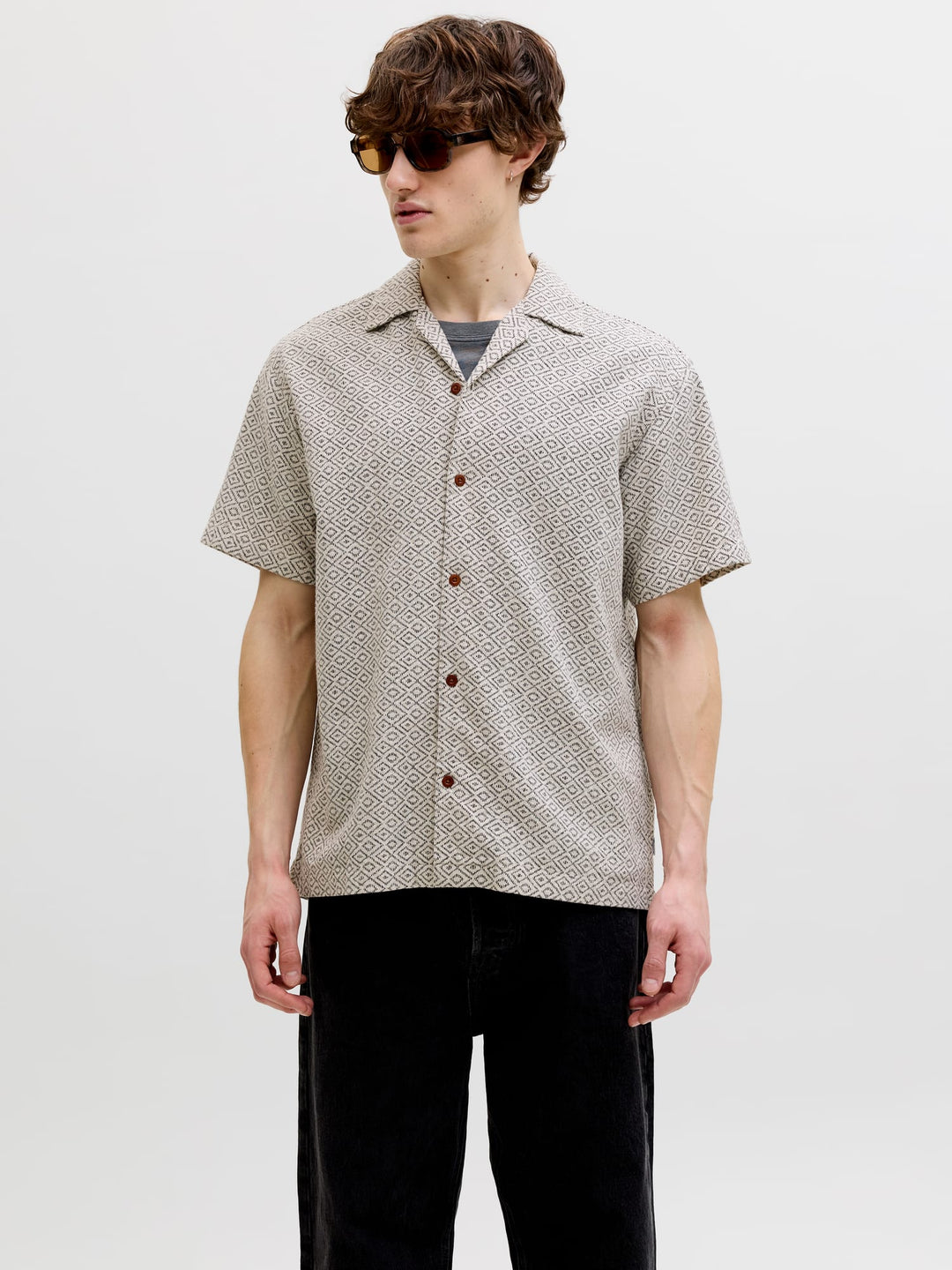 Jack & Jones Bluwinson overhemd k/m heren – zand dessin