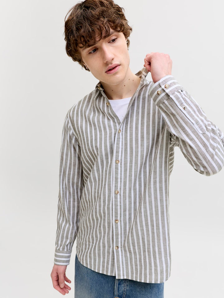 Jack & Jones JJESUMMER LINEN BLEND SHIRT L/S SN – heren - Grijs Dessin