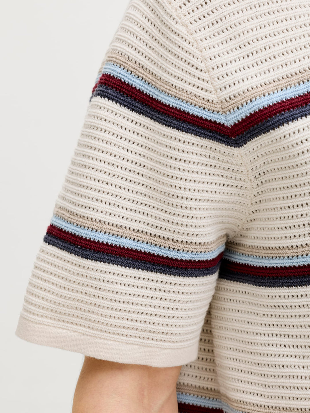 Jack & Jones JORMAINE KNIT STRIPE POLO SN – heren polo - Ecru Dessin