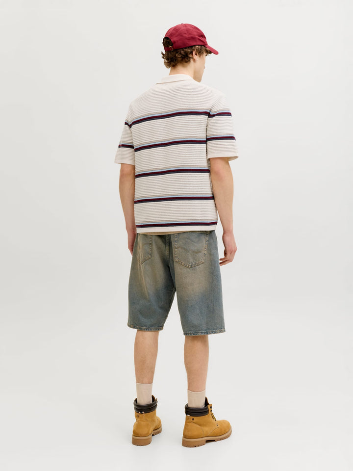 Jack & Jones JORMAINE KNIT STRIPE POLO SN – heren polo - Ecru Dessin