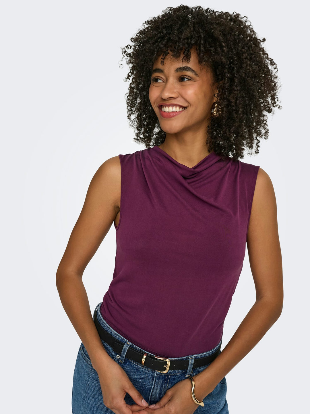 Only ONLHANNAH S/L Waterfall Top aubergine – dames singlet