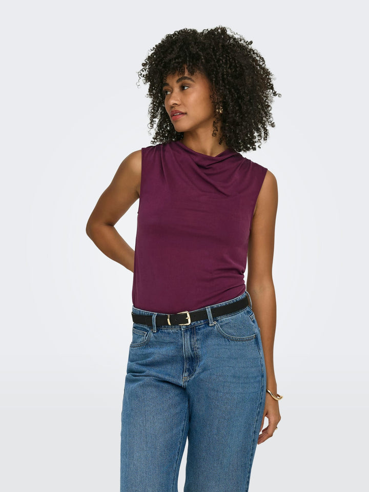 Only ONLHANNAH S/L Waterfall Top aubergine – dames singlet