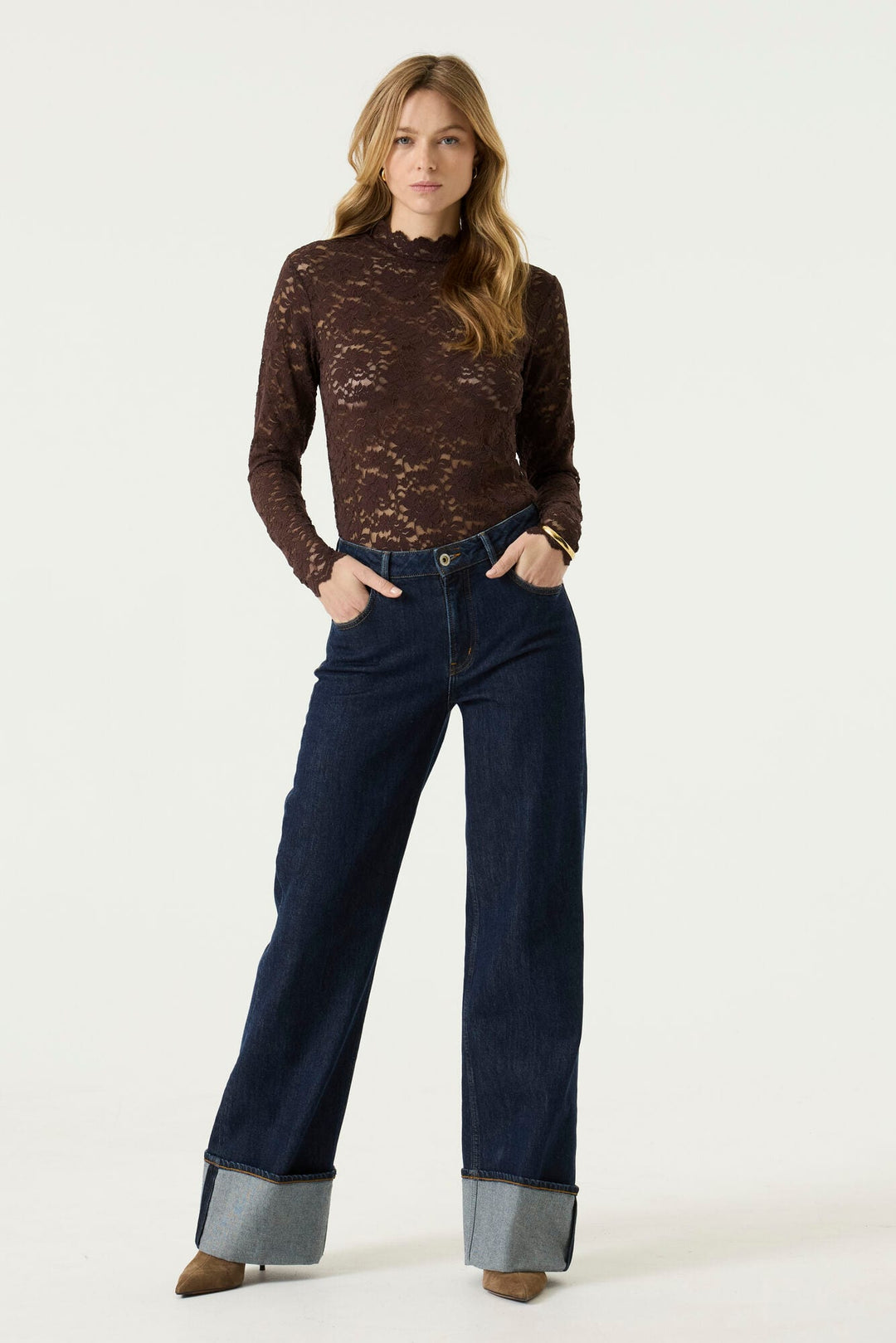 Garcia woman Z0075 top l/m bruin – dames
