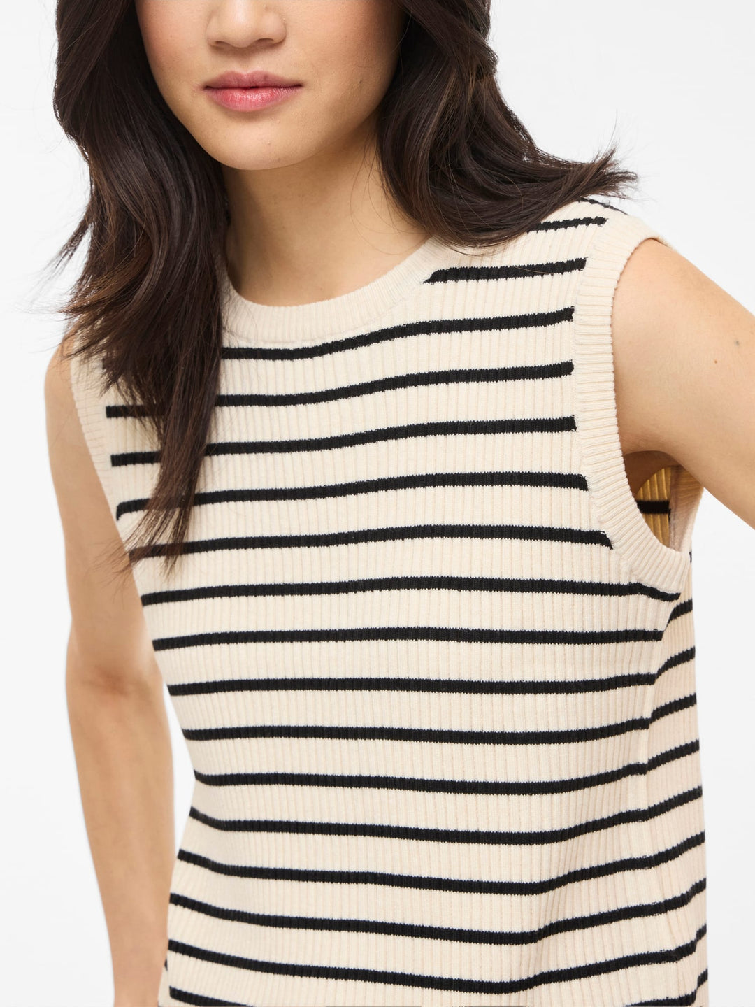 Vila VIMALU RIB S/L O-NECK KNIT TOP ecru dessin – dames