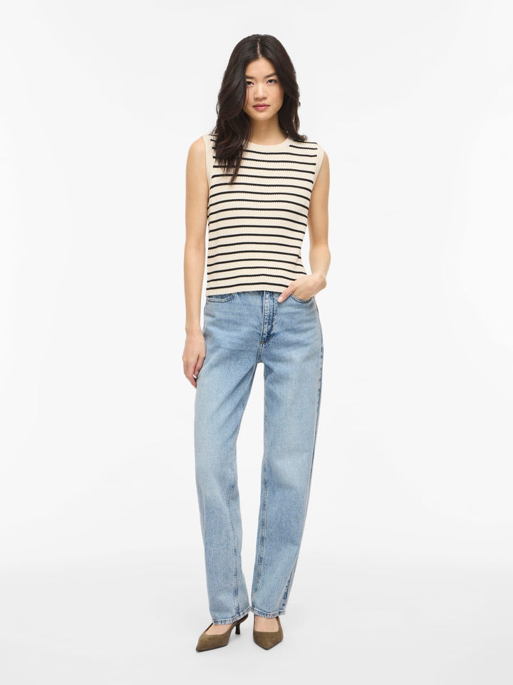 Vila VIMALU RIB S/L O-NECK KNIT TOP ecru dessin – dames